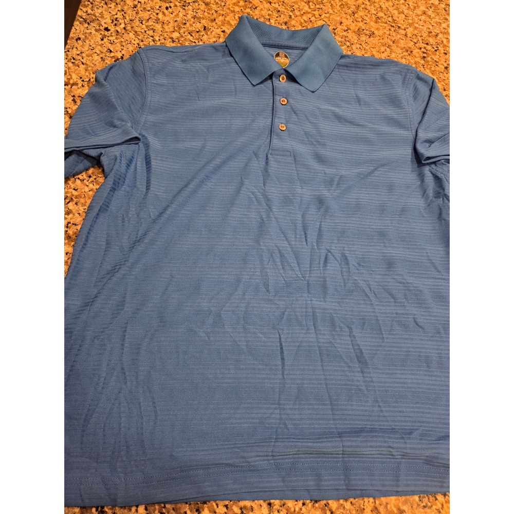 PGA Tour Polo Shirt Mens Large Blue Pro Series Textured Short Sleeve Golf Top